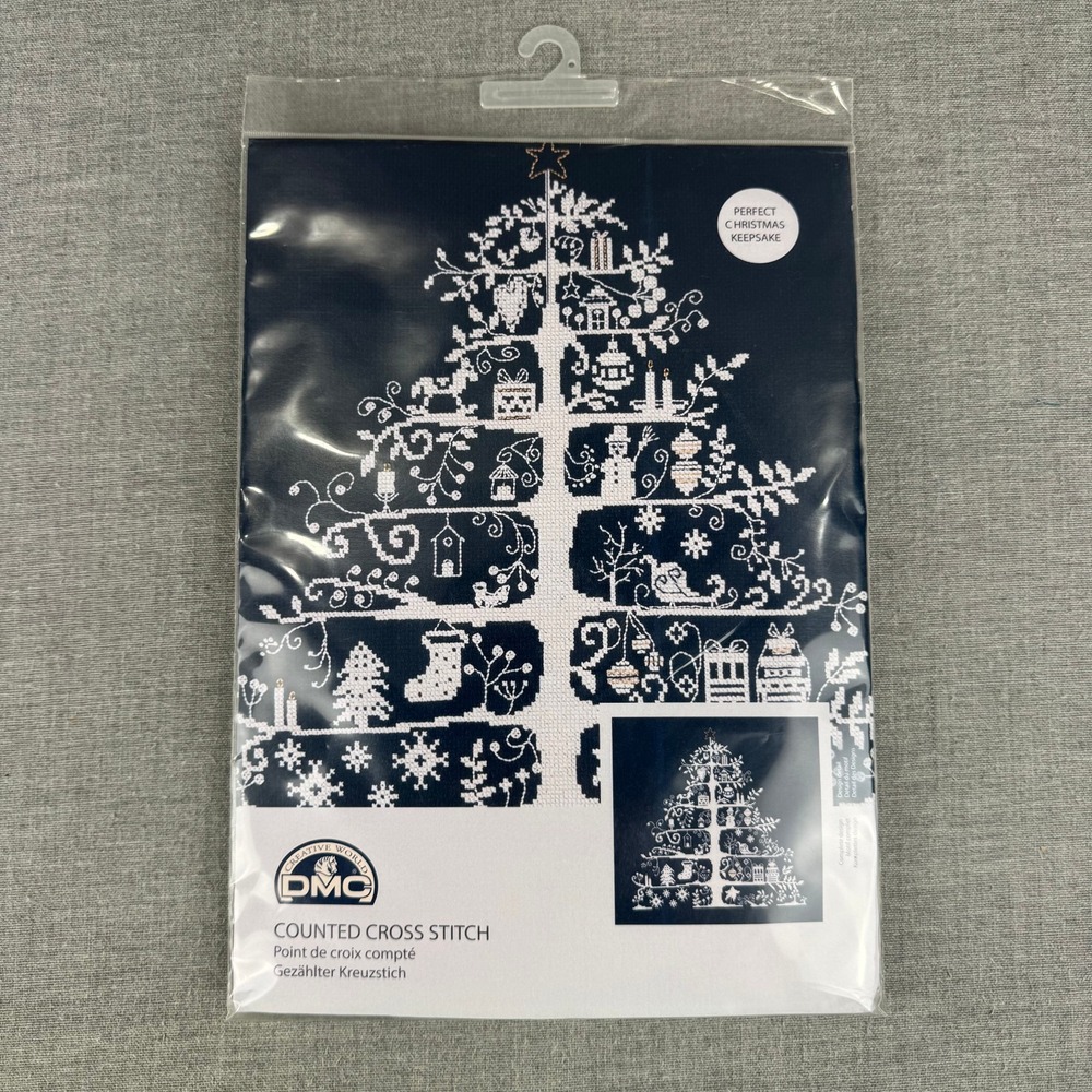 DMC Christmas Tree Counted Cross Stitch Kit 12x12 Navy Blue Christmas Sealed